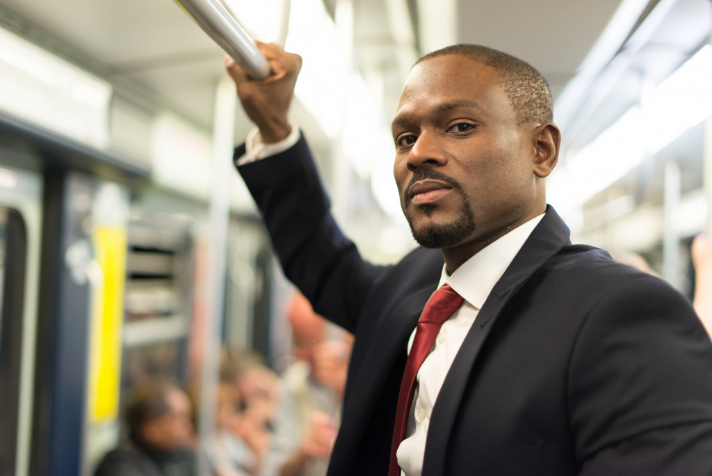 business man on the train