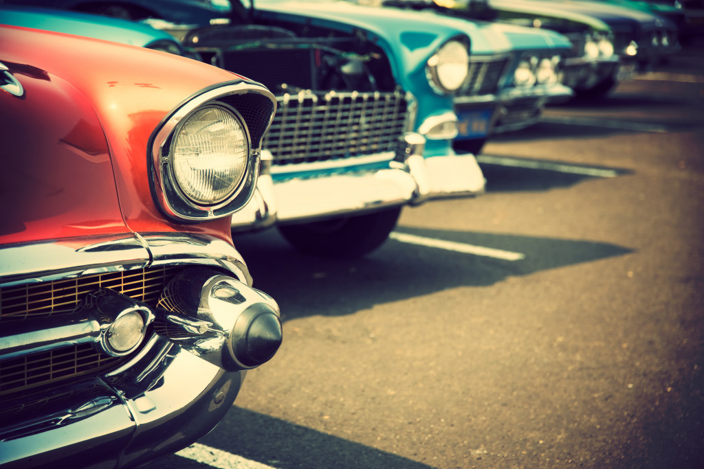 Classic cars parked right next to each other