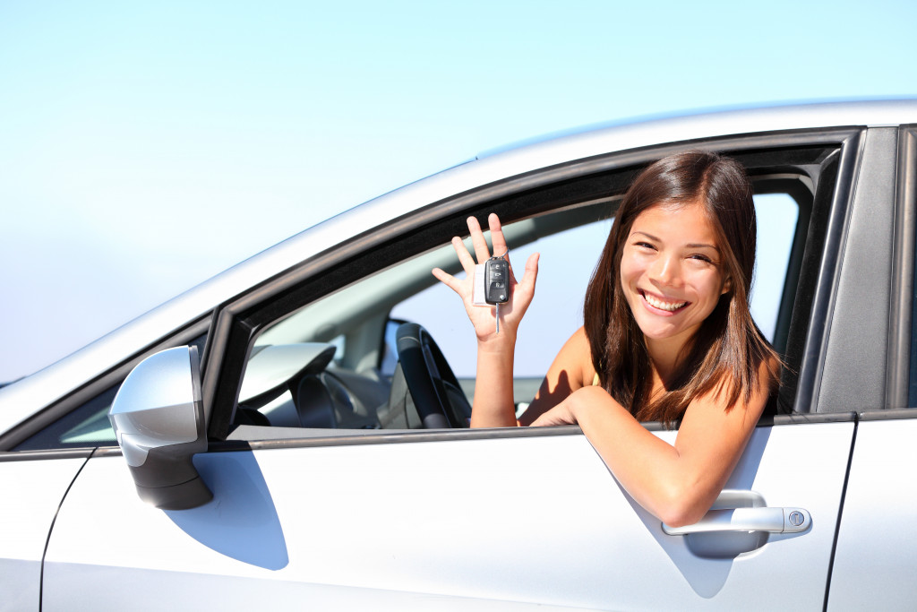 woman inside her car